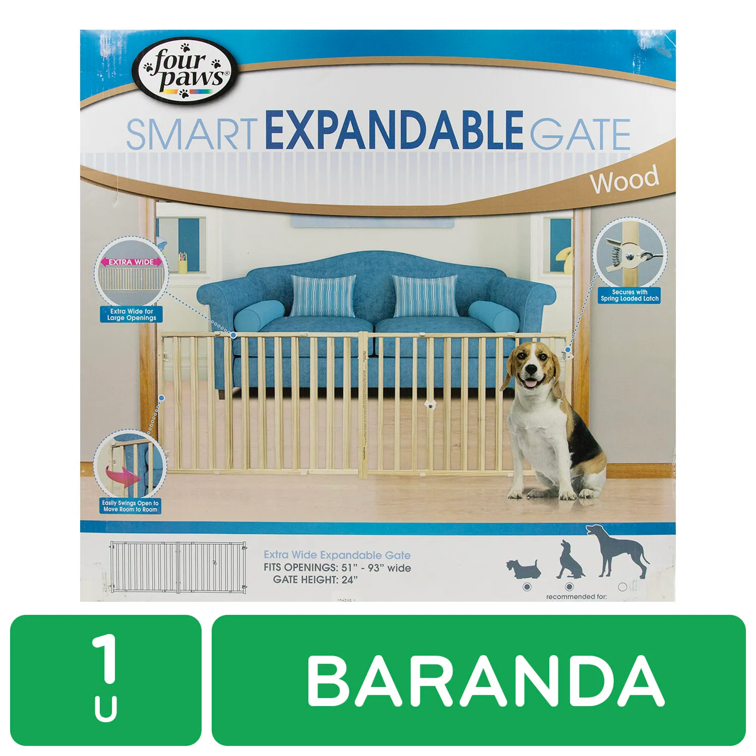Baranda Madera Expandible Con Puerta Four Paws