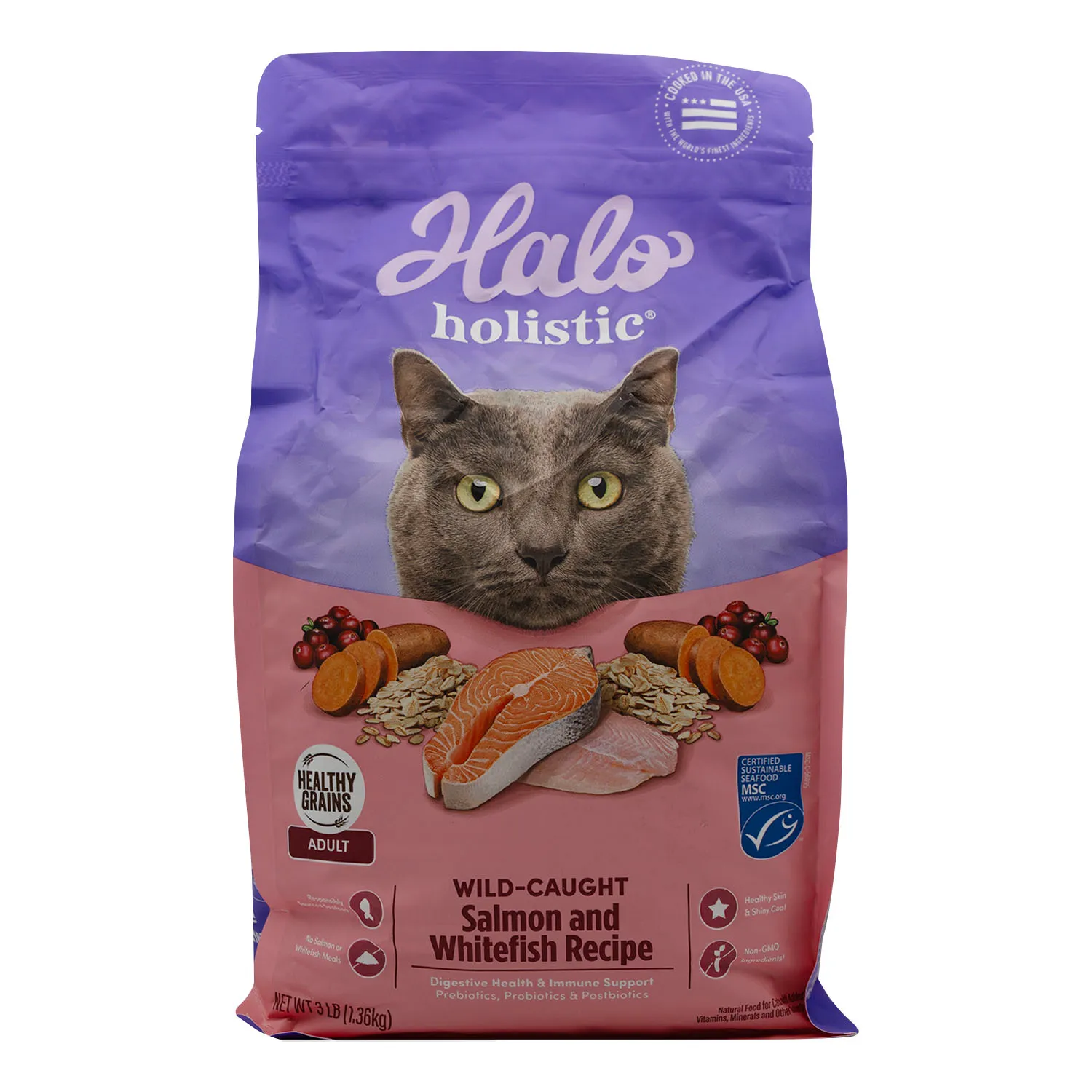 Alimento Gato Seco Adulto Salmón Y Pez Libre De Granos Halo