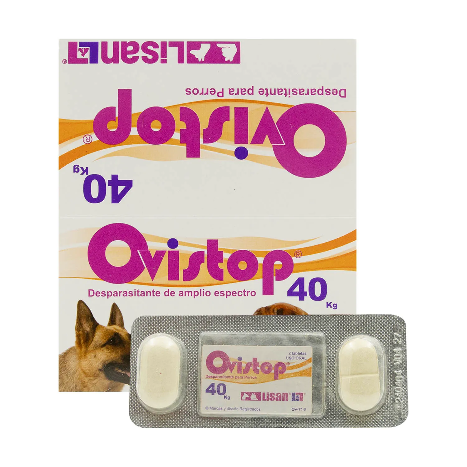 Desparasitante  Amplio Expectro Pastilla Perro 40 Kg Ovistop Lisan