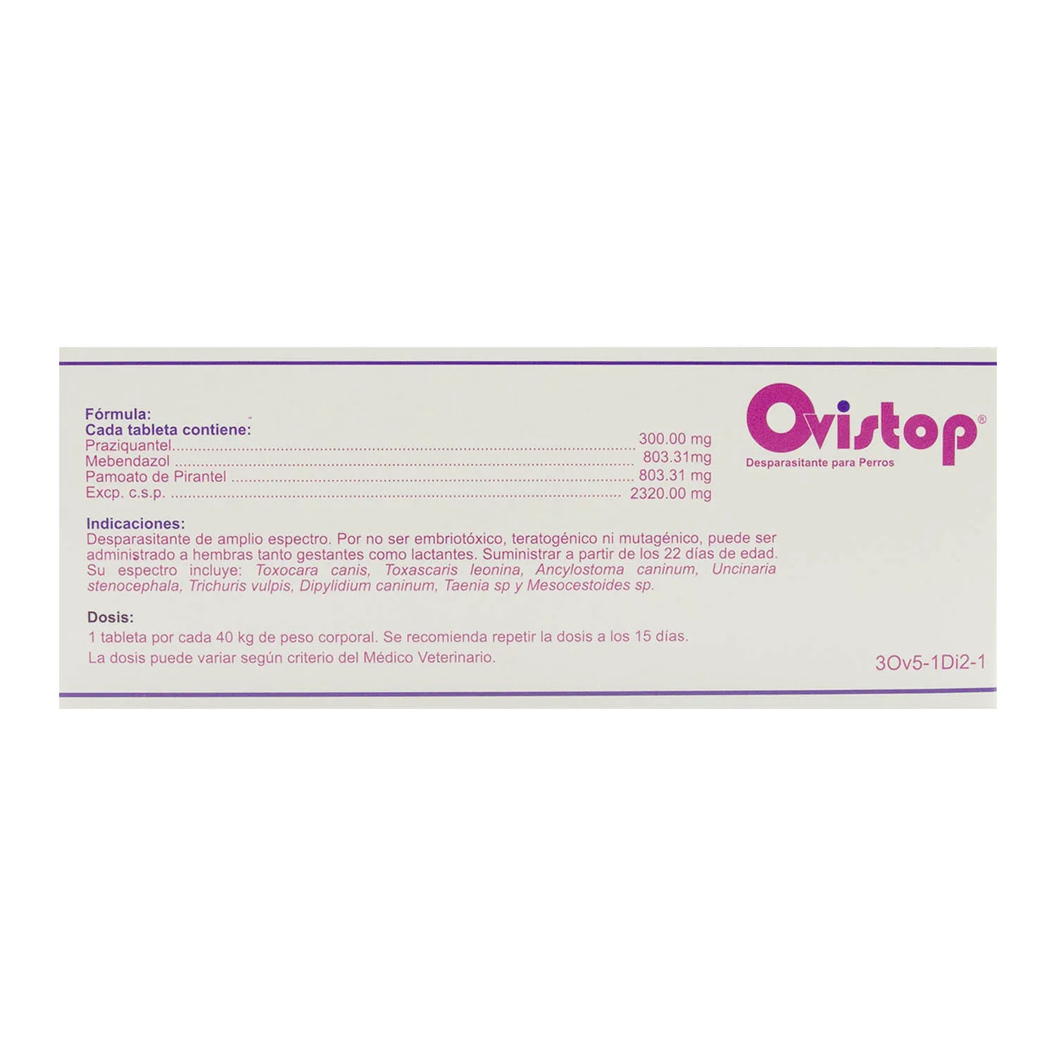 Desparasitante  Amplio Expectro Pastilla Perro 40 Kg Ovistop Lisan