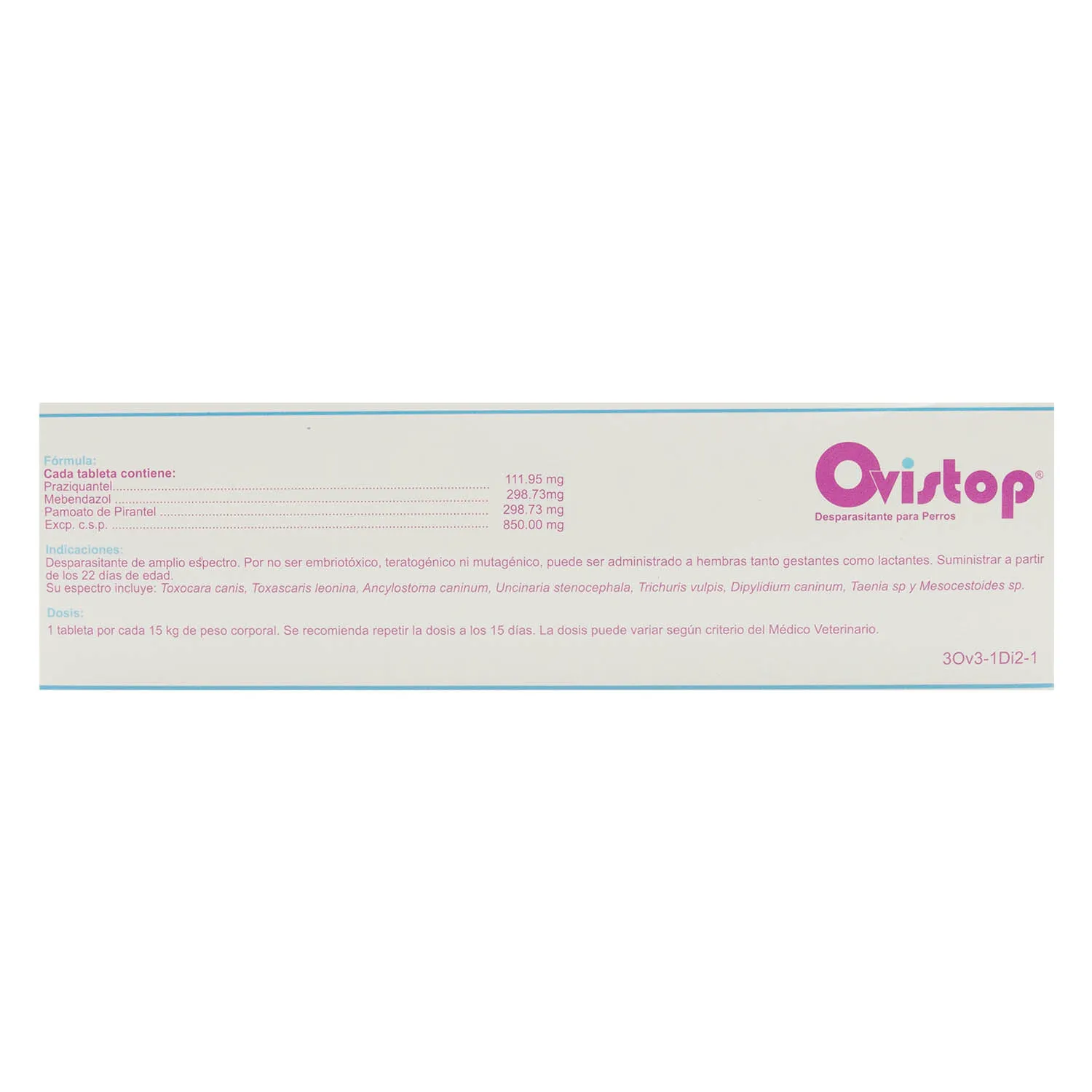 Desparasitante  Amplio Expectro Pastilla Perro 15 Kg Ovistop Lisan