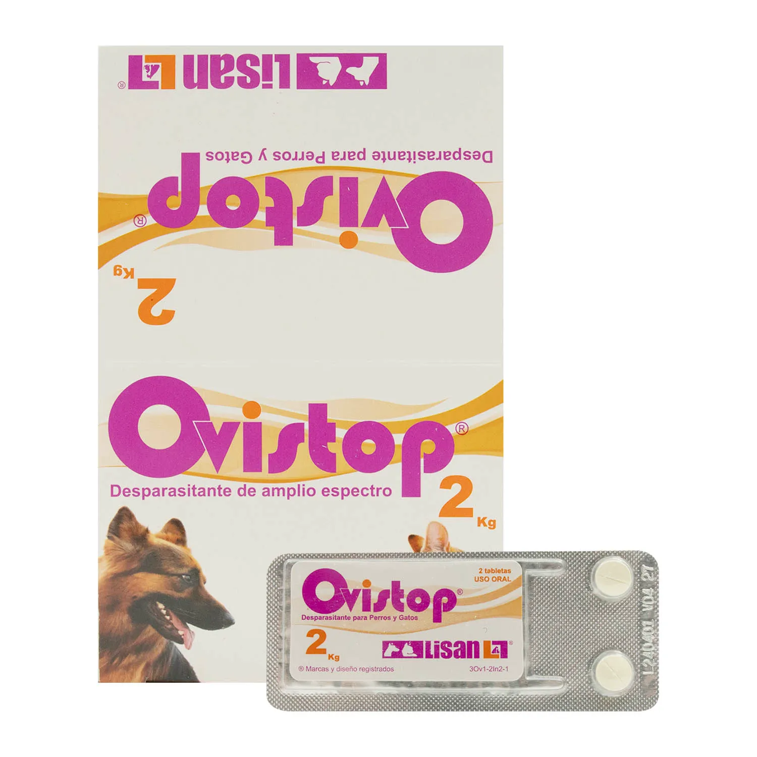 Desparasitante  Amplio Expectro Pastilla Perro Y Gato 2 Kg Ovistop Lisan