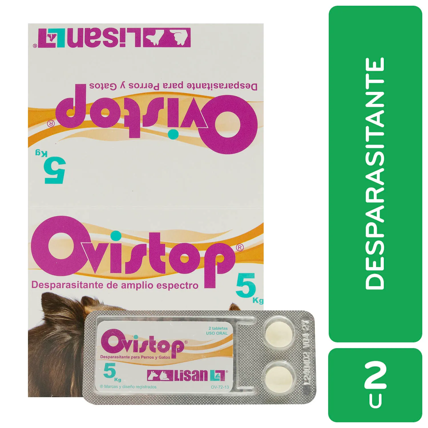 Desparasitante  Amplio Expectro Pastilla Perro Y Gato 5 Kg Ovistop Lisan