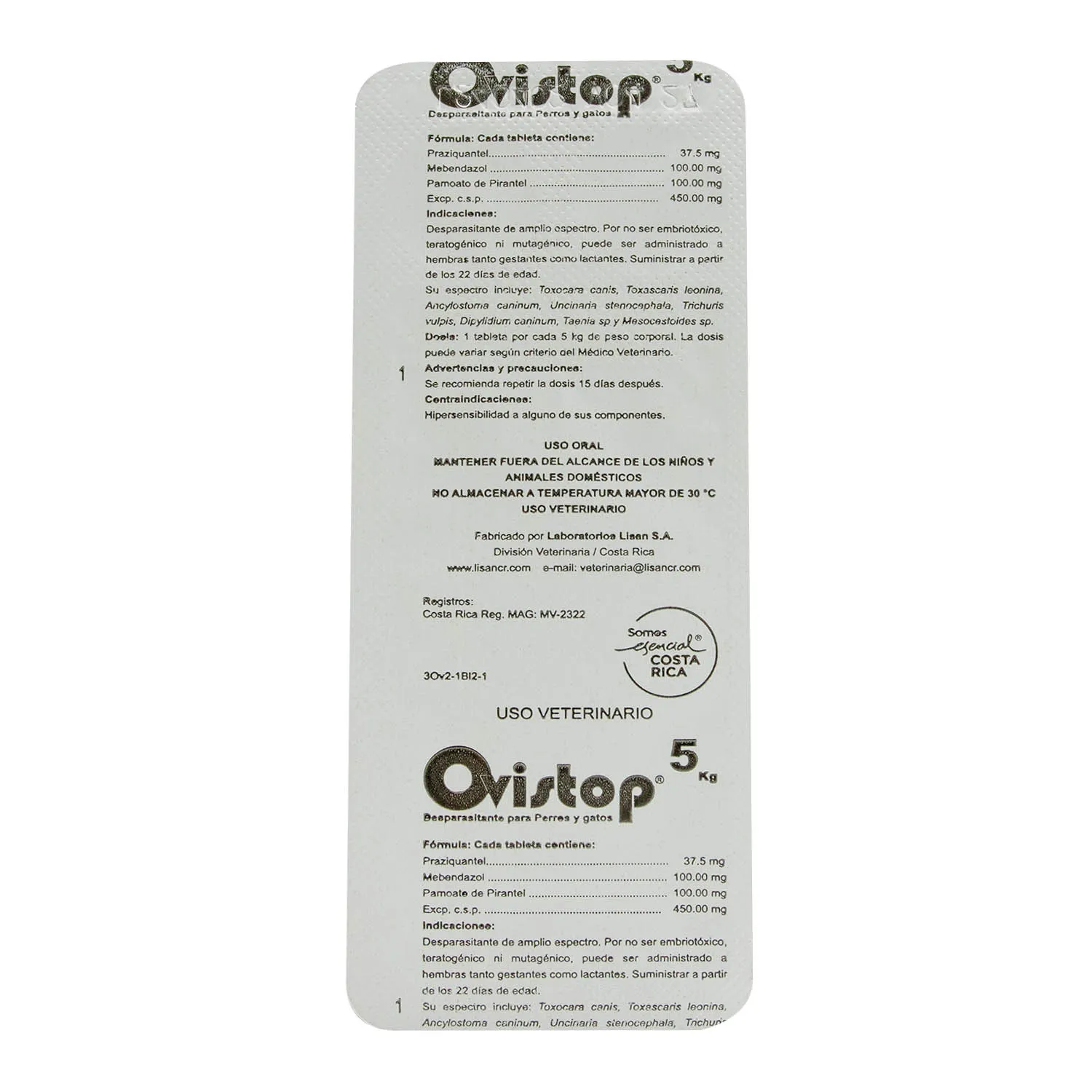 Desparasitante  Amplio Expectro Pastilla Perro Y Gato 5 Kg Ovistop Lisan
