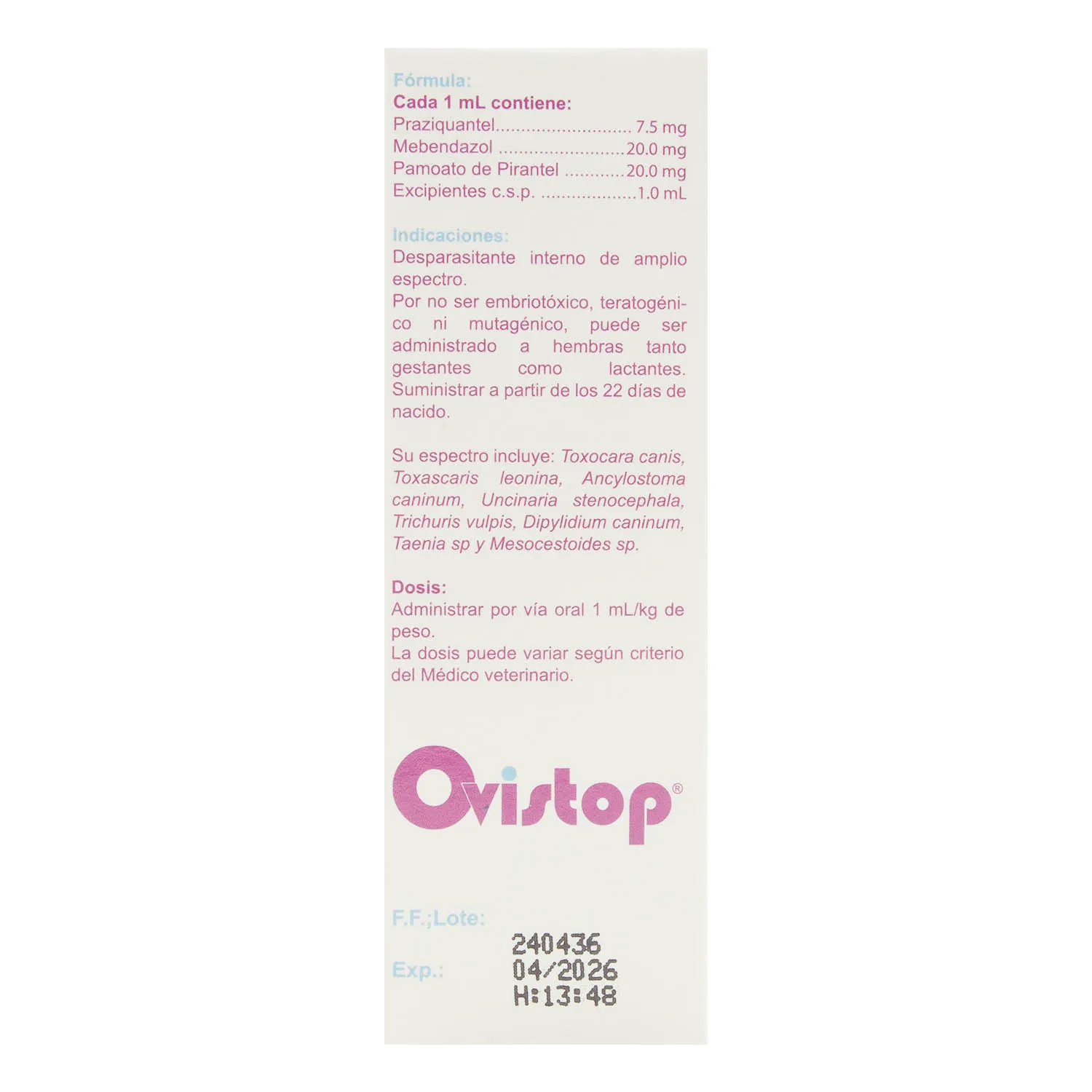 Desparasitante  Amplio Expectro Líquido Cachorro Y Gatito Ovistop Lisan