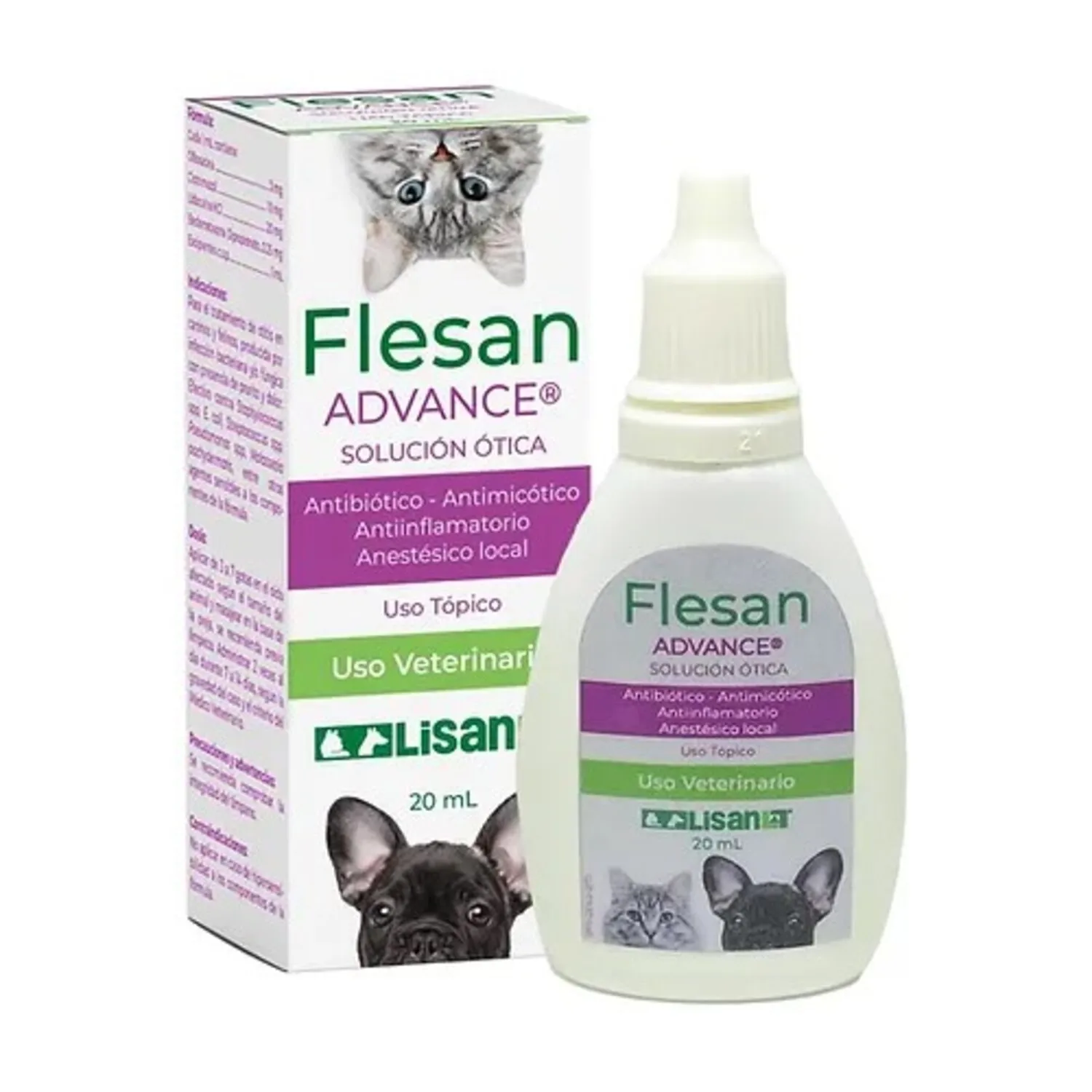 Solución Ótica Antibiótico Perro Y Gato Flesan Lisan