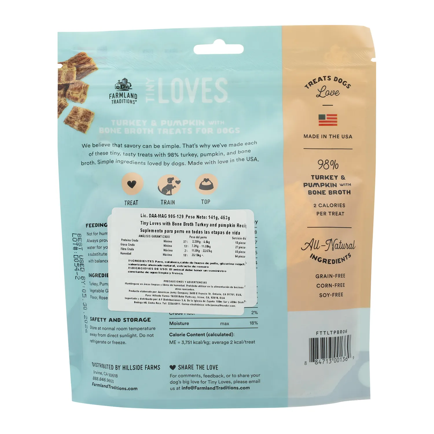 Alimento Perro Bocadillo Todas Las Edades Pavo Y Calabaza Libre De Granos, Soya Y Trigo Farmland