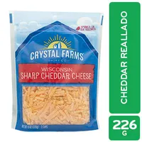Queso Cheddar Sharp Rallado Crystal Farms Paquete 225 G