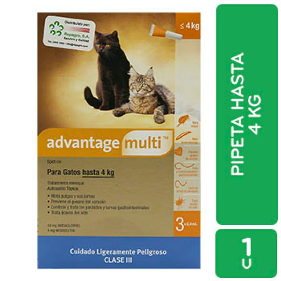 その他 Gato Antipulgas Interno Y Externo Pipeta Gato Hasta 4 Kg Advantage