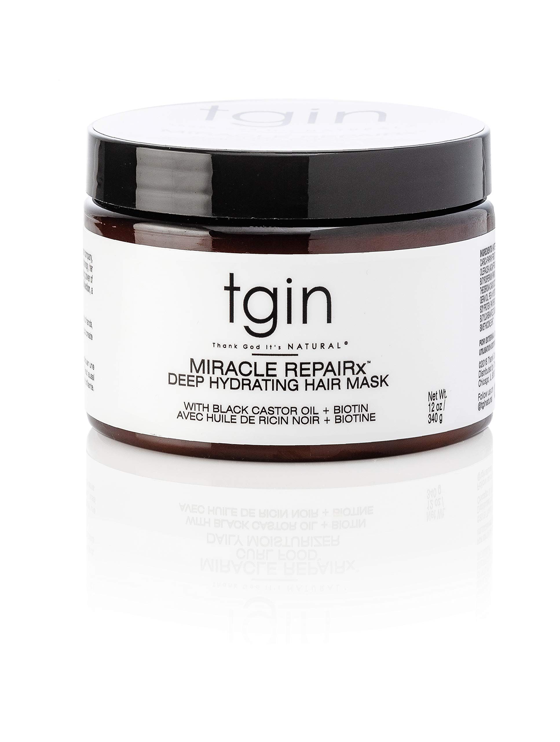 tgin Miracle RepaiRx Deep Hydrating Hair Mask jar, 12 oz, with Black Castor Oil and Biotin