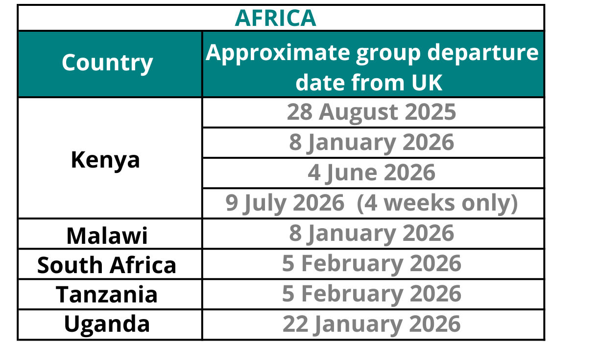 Africa dates Gap Year Africa departure dates