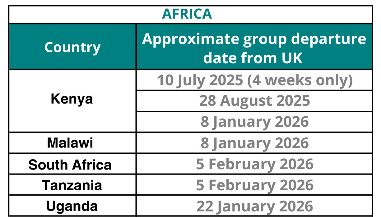 Africa dates Departure dates for Gap Year Africa programmes