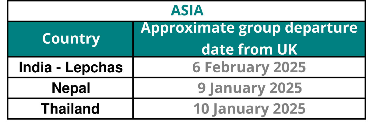 Asia Program departure dates 2024 & 2025