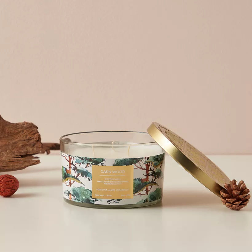 Scent.d Dark Wood 3-Wick Jar Candle - 450 gms