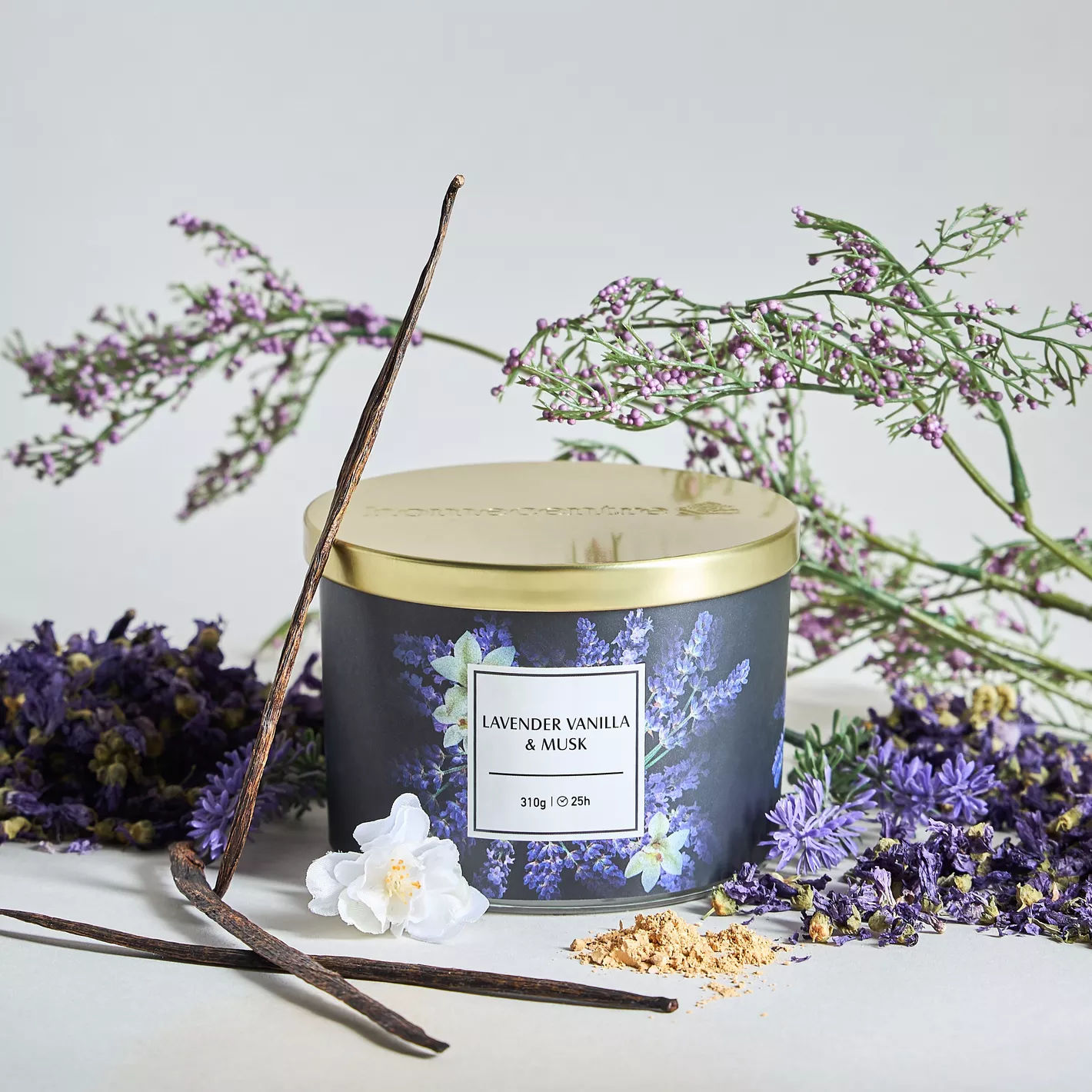 Ambience Midnight Garden Lavender Vanilla and Musk Scented Jar Candle - 25 h