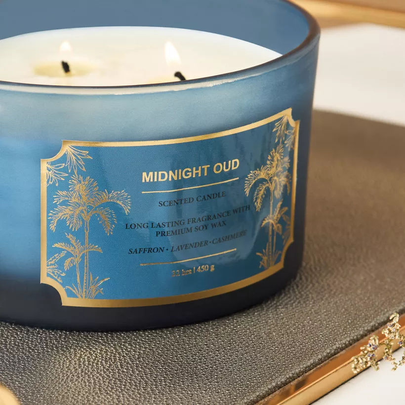Scent.d London Midnight Oud Scented 3-Wick Jar Candle - 450 gms