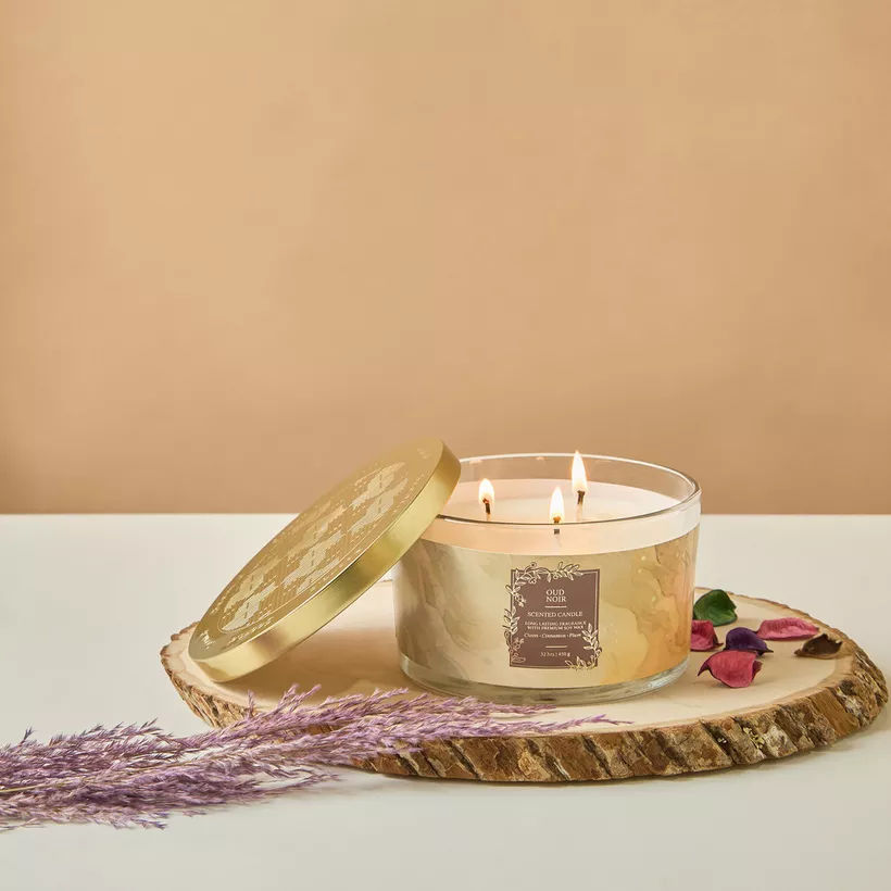 Scent.d Oud Noir Scented 3-Wick Jar Candle - 450 gms