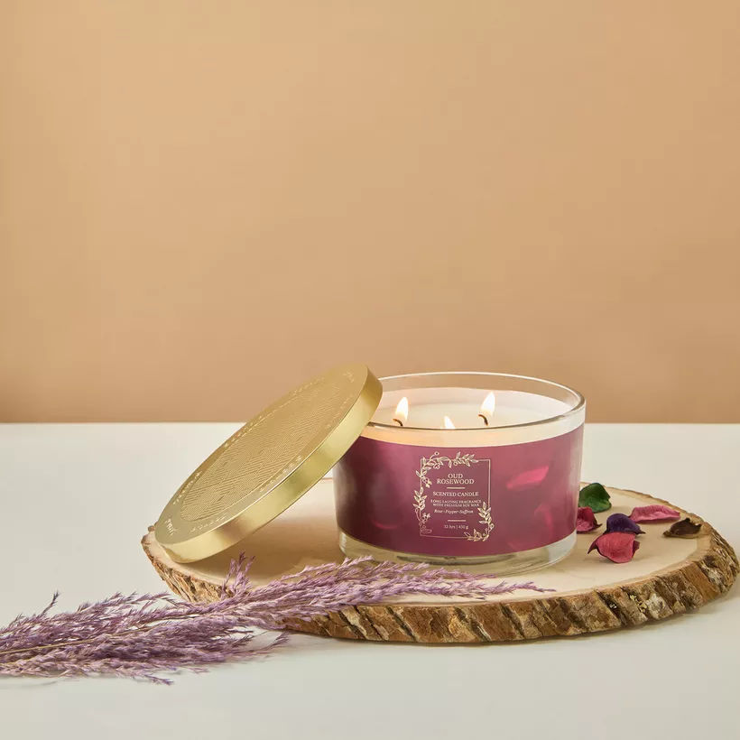 Scent.d Oud Rosewood Scented 3-Wick Jar Candle - 450 gms