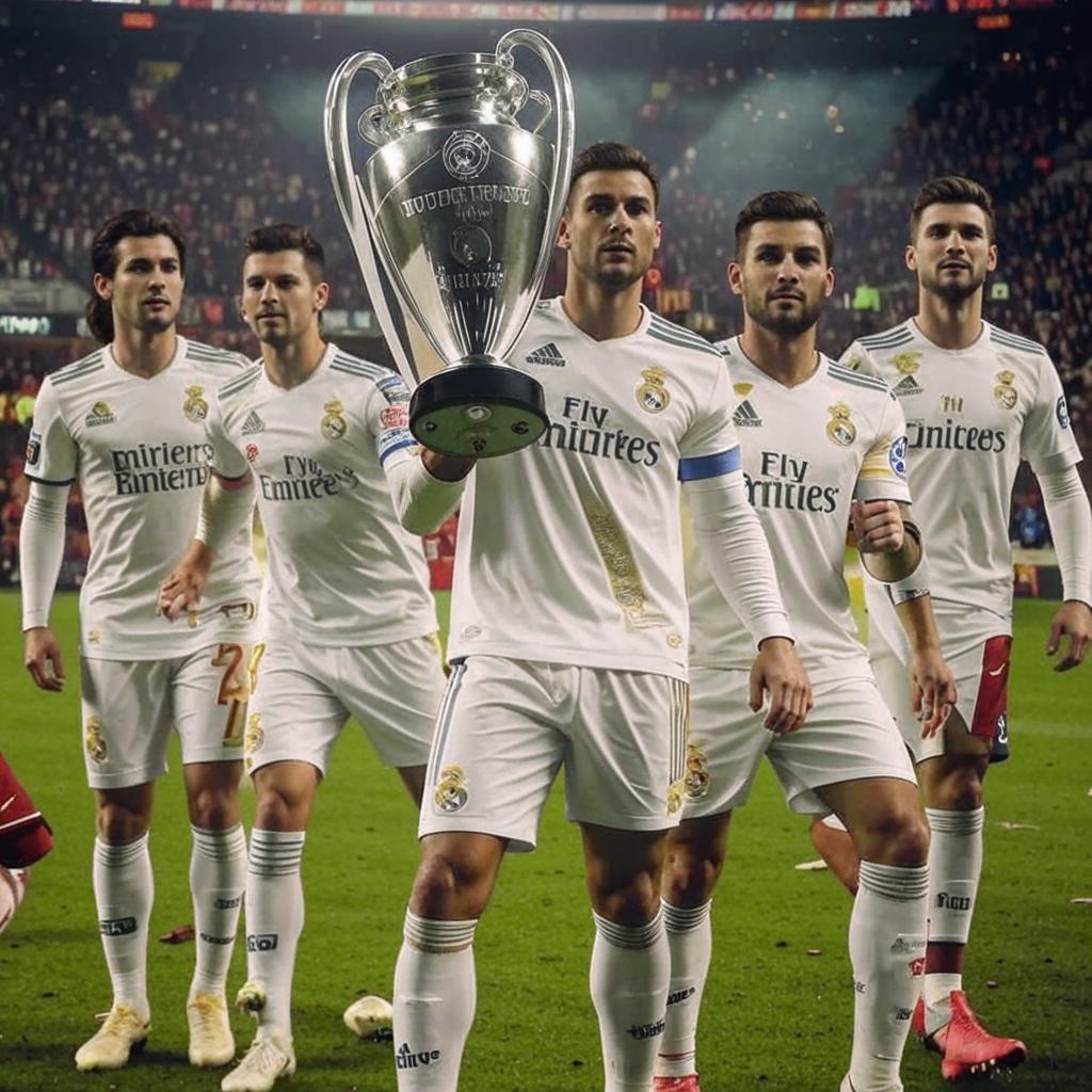 Die Geskiedenis van Real Madrid se Sukses in die Champions League Real Madrid vier Champions League-trofee, Real Madrid-spelers vier na wen van Champions League-eindstryd, Real Madrid se sukses in Champions League