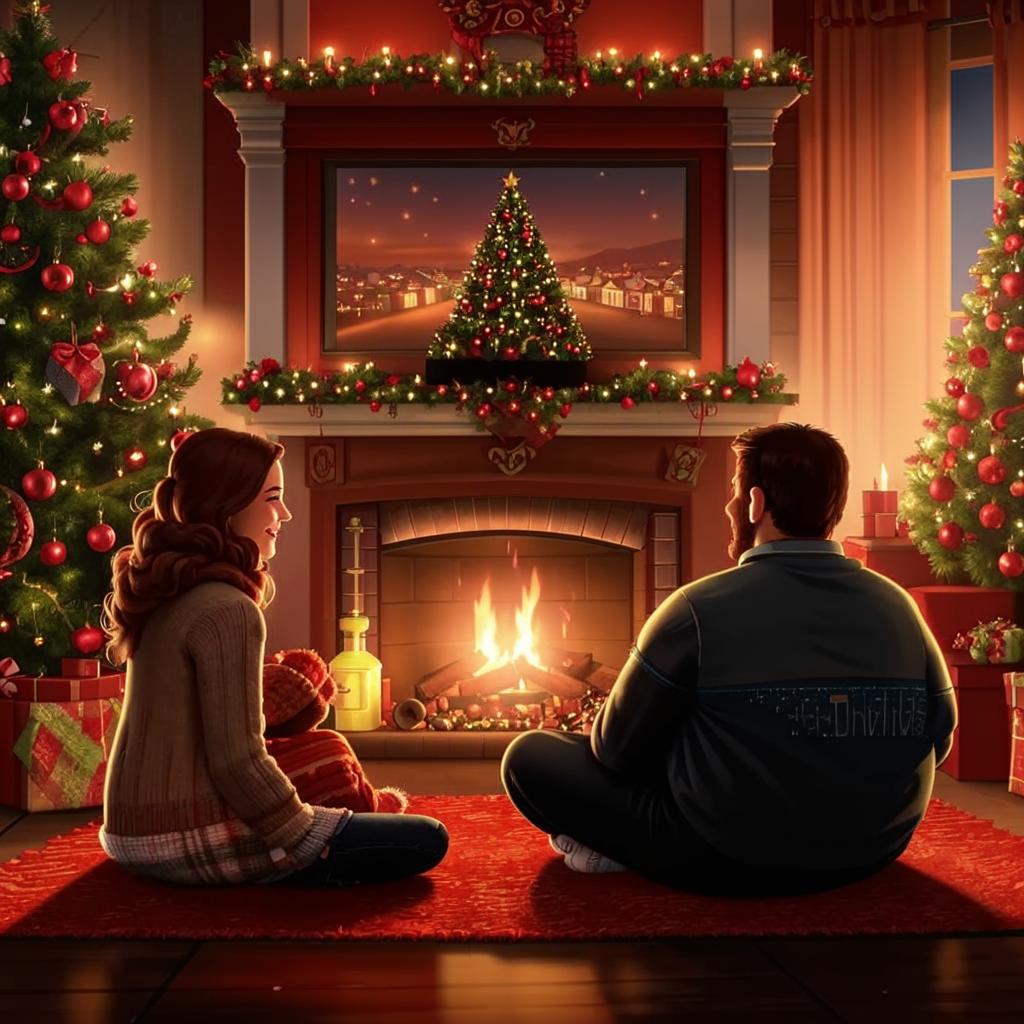 Film Natal Terbaik untuk Menghadirkan Suasana Ceria Poster film Natal dengan lampu yang berkelap-kelip dan hadiah yang dibungkus dengan indah