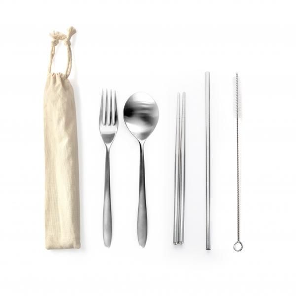 Stainless Steel 5pcs Cutlery set w Straw Household Products Drinkwares Others Household Metals & Hardwares Other Metal & Hardwares NATIONAL DAY Back To School HKC1007_HD1