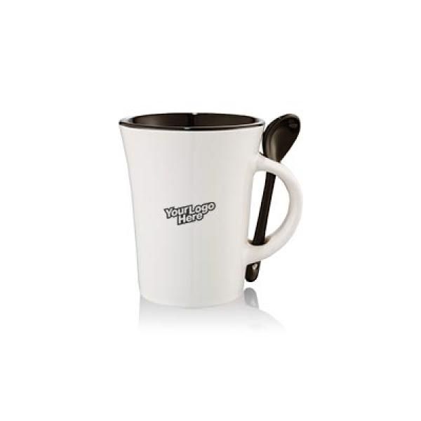 Dolce 10oz Ceramic Mug with Spoon  Household Products Drinkwares Best Deals NATIONAL DAY Give Back Special Clearance HDC6003WBL_Logo_thumb