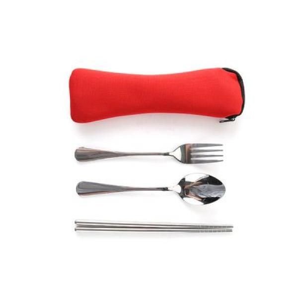 Stainless Steel Cutlery 3pcs Set With Pouch Household Products Kitchenwares Best Deals Back To School HKC1012_RedThumb