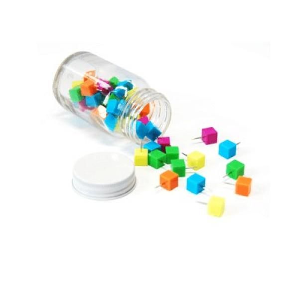 Cube Shape Push Pin in Glass Jar Office Supplies Other Office Supplies Best Deals Productview1815