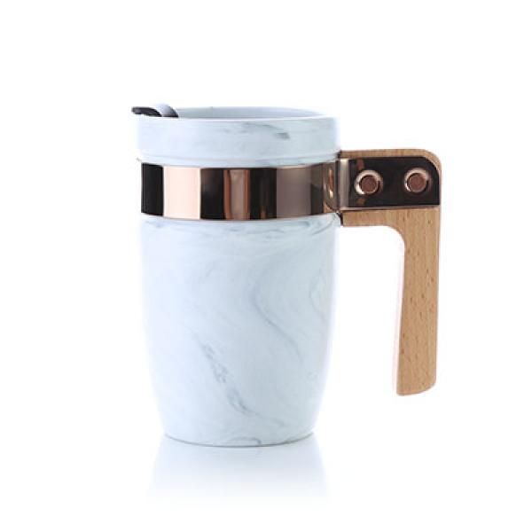 Marble Ceramic Mug With SS Rim Wooden Handle Household Products Drinkwares HDC1035Thumb2