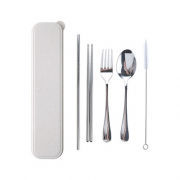 Stainless Steel Cutlery Set with Straw in Wheat Case Household Products NATIONAL DAY Back To Work Eco Friendly HKC1022Thumb2