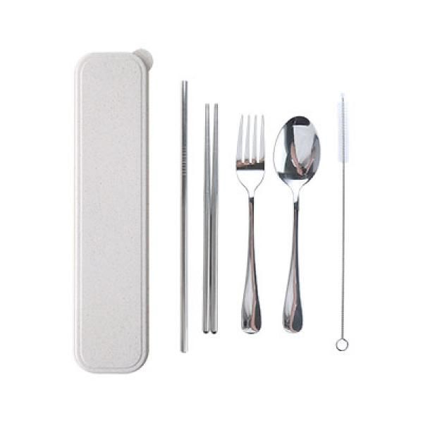 Stainless Steel Cutlery Set with Straw in Wheat Case Household Products NATIONAL DAY Back To Work Eco Friendly HKC1022Thumb2