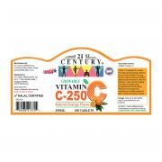 21st Century 100's  Vitamin C 250 mg Orange Chewable Food and Drink Supplies 3.LABEL-VitaminC250mgOrangechewable100sSHS1002