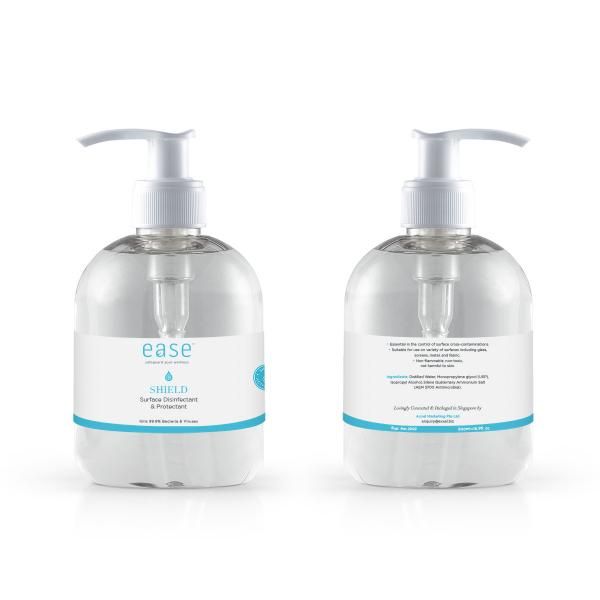 EASE 500ml Shield Disinfectant and Protectant Pump Personal Care Products Personal Protective Equipment (PPE) Axxel_EaseSanitizer500mlPumpBottleShieldWithShieldOnIcon