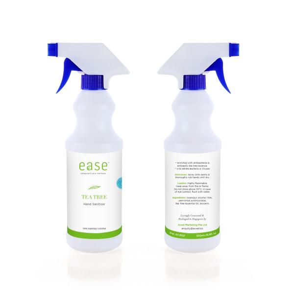 EASE 500ml Tea Tree Spray Sanitizer Personal Care Products Personal Protective Equipment (PPE) Axxel_EaseSanitizer500mlSprayBottleTeaTreeWithShieldIcon