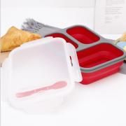 Collapsible Lunch Box 3 Compartment with Forkspoon Household Products Kitchenwares Eco Friendly HKL1020-2