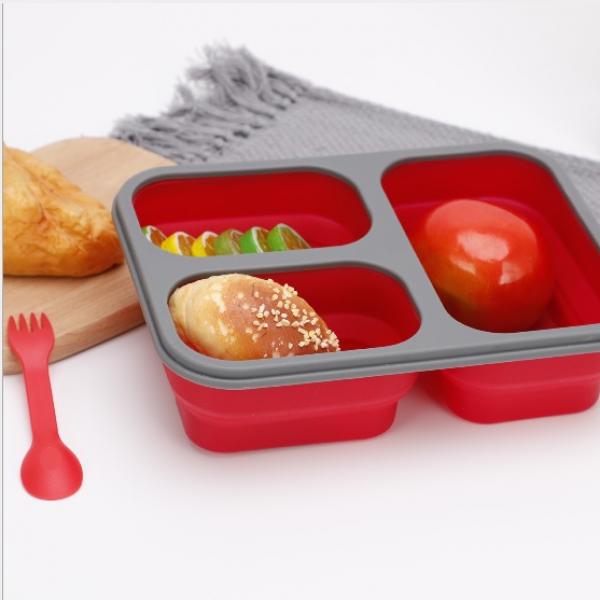 Collapsible Lunch Box 3 Compartment with Forkspoon Household Products Kitchenwares Eco Friendly HKL1020-3