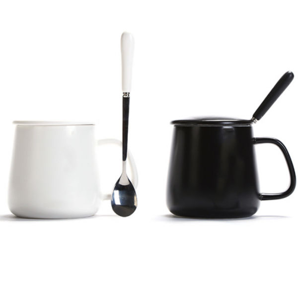 Minimalist Ceramic Mug with Lid & Spoon Household Products Drinkwares New Arrivals 1