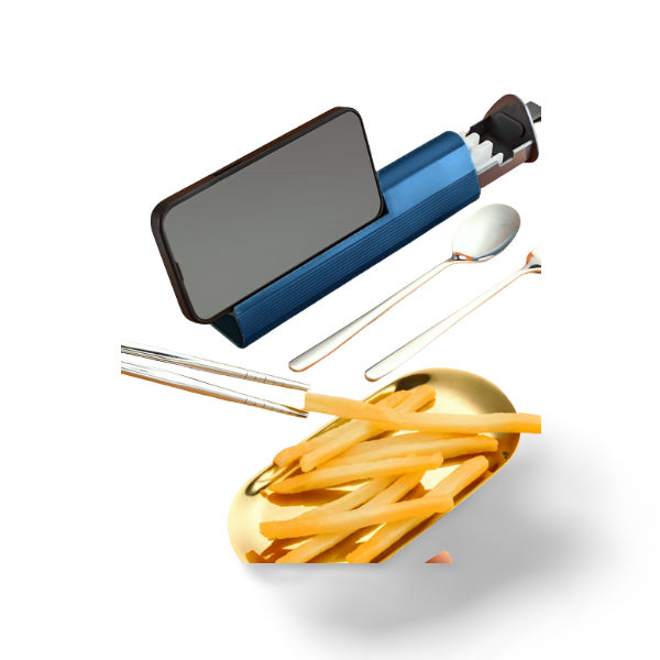 3 in 1 Stainless Steel Cutlery Set With Phone Holder  Household Products Best Deals Cutlery Sets Utensils-with-Phone-Holder_Function-Blue