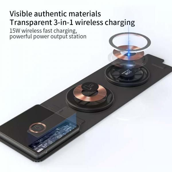 3-in-1 Transparent Foldable Magnetic Dual 15W+15W Wireless Charger Electronics & Technology New Arrivals Powerbanks / Chargers EMP1105-7e