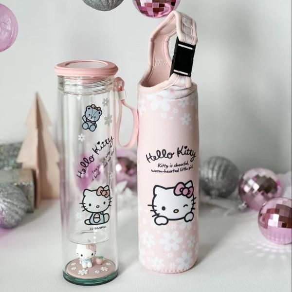 SANRIO HELLO KITTY COLLECTION - 350ML GLASS BOTTLE WITH FIGURINE Household Products New Arrivals Bottles / Flasks / Tumblers Licensed Products HDC1180-PIK-2