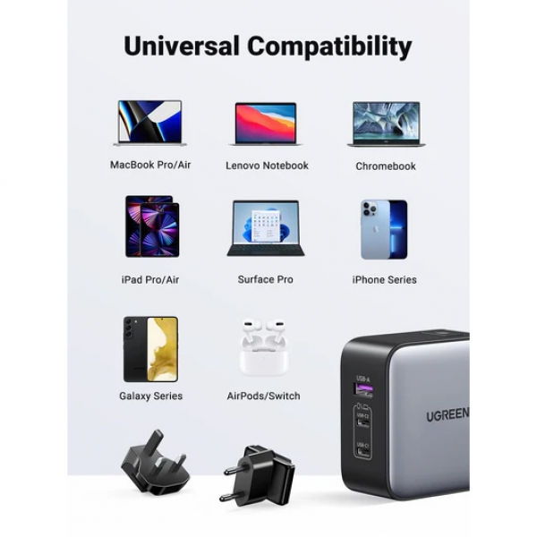UGREEN 65W Nexode GaN USB C 3-Port Charger With US/UK/EU Plug for Travel  Electronics & Technology New Arrivals Cables / Adaptors Powerbanks / Chargers EMP1135-05.png