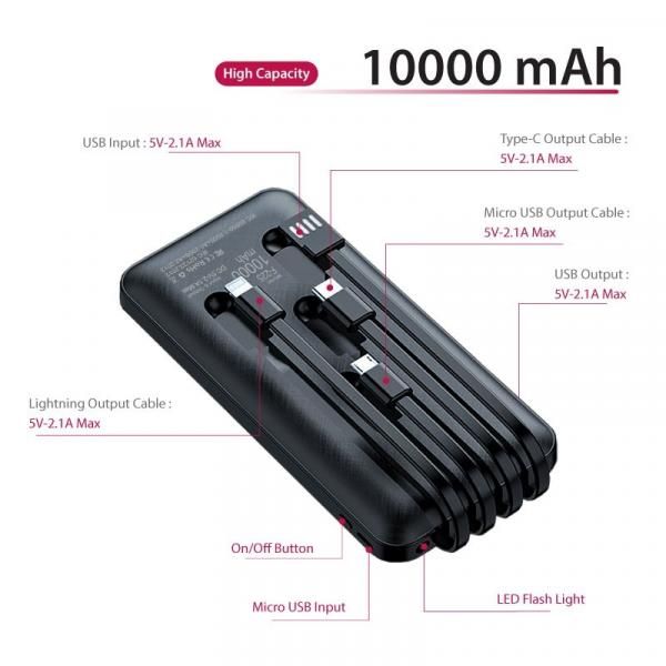F-225 Powerline 10000Mah Powerbank - 4 X Built In Cable  Electronics & Technology New Arrivals Powerbanks / Chargers EMP1148-02.jpg