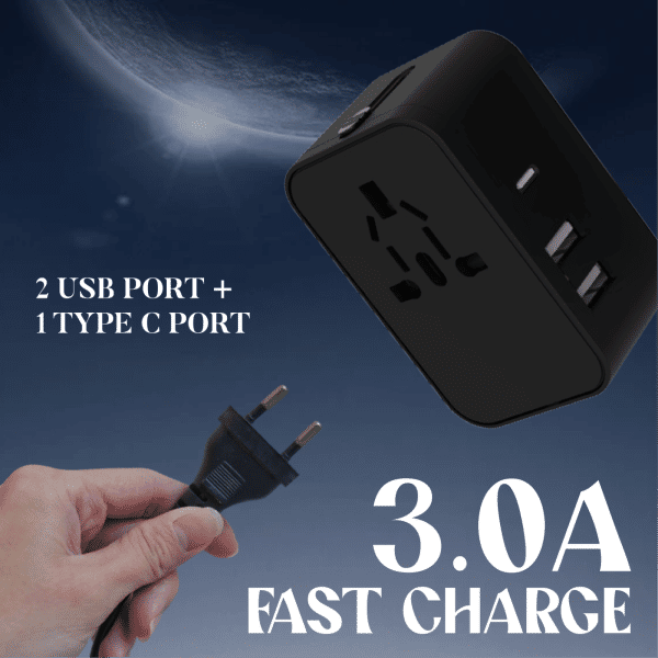 MC801 Travel Adaptor - 2U + 1C - 3.0A Fast Charge  Electronics & Gadgets Travel & Outdoor Accessories Other Travel & Outdoor Accessories New Arrivals Adaptors EGT1040-02.png