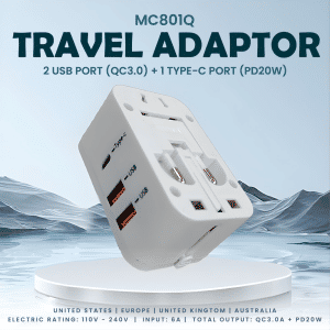 MC801Q Travel Adaptor - 2U  Electronics & Gadgets Travel & Outdoor Accessories Other Travel & Outdoor Accessories New Arrivals Adaptors EGT1041-01.png