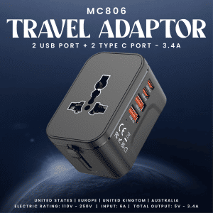 MC806 Travel Adaptor - 2U + 2C - 3.4A Fast Charge  Electronics & Gadgets Travel & Outdoor Accessories Other Travel & Outdoor Accessories New Arrivals Adaptors EGT1045-01.png