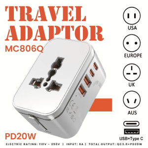 MC806Q Travel Adaptor - 2U  Electronics & Gadgets Travel & Outdoor Accessories Other Travel & Outdoor Accessories New Arrivals Adaptors EGT1046-01.png