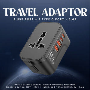 Travel Adaptor - 2U + 2C - 3.4A Fast Charge  Electronics & Gadgets Travel & Outdoor Accessories Other Travel & Outdoor Accessories New Arrivals Adaptors EGT1045-01.png