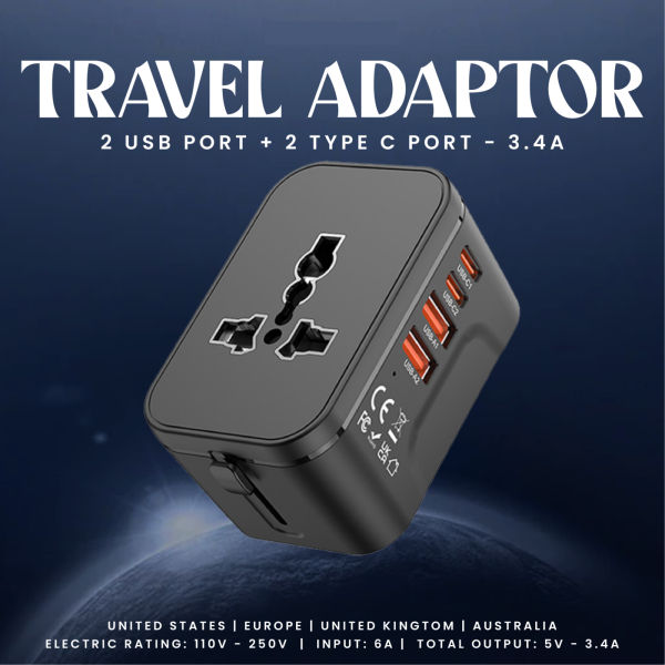 Travel Adaptor - 2U + 2C - 3.4A Fast Charge  Electronics & Gadgets Travel & Outdoor Accessories Other Travel & Outdoor Accessories New Arrivals Adaptors EGT1045-01.png
