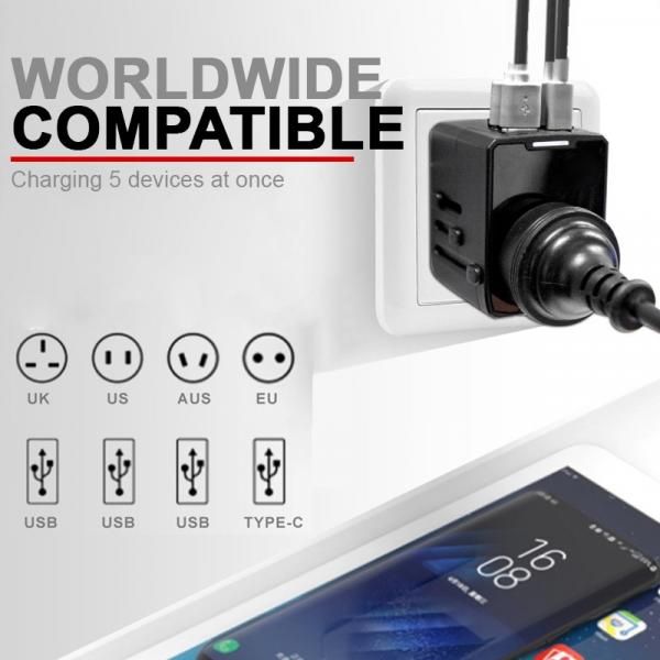 Travel Adaptor - 3U + 1C - 3.5A Fast Charge  Electronics & Gadgets Travel & Outdoor Accessories Other Travel & Outdoor Accessories New Arrivals Adaptors EGT1044-05.jpg