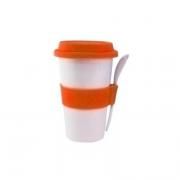 Double Wall Porcelain Mug with Spoon Household Products Drinkwares Best Deals CLEARANCE SALE UMG1400_orange